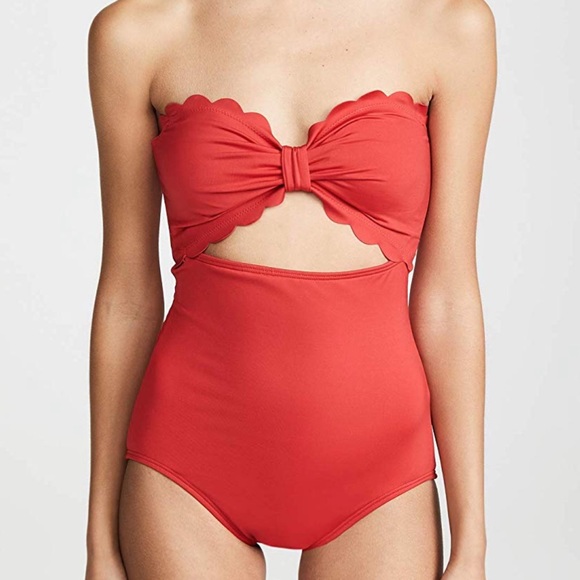 red scalloped one piece swimsuit